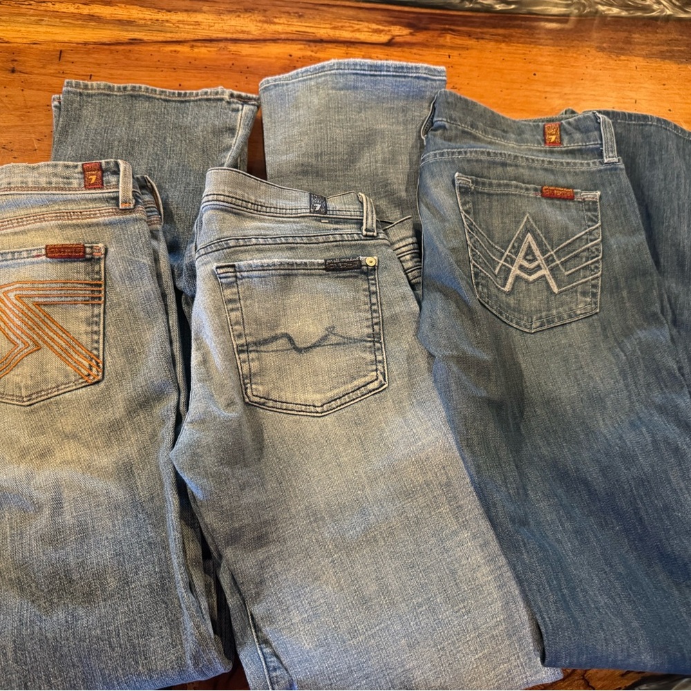 7 For All Mankind Women's Boot Cut Jeans - Light and Medium Blue.